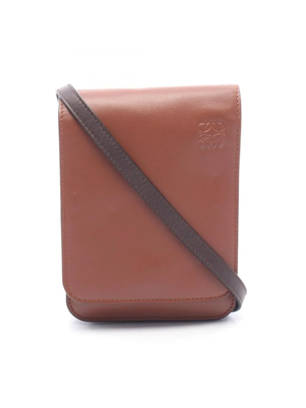 Loewe Shoulder Bag Gusset Flat Crossbody Cross Brown Leather